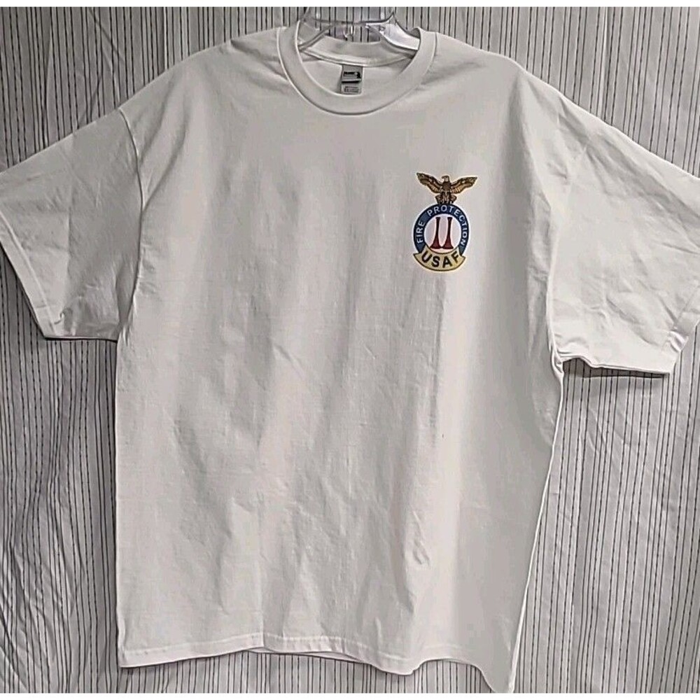 VTG USAF Fire Protection Veteran  Custom Men Back and front T-Shirt 2XL Casual
